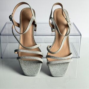 Mysoft Women's Strappy Low Chunky Block Heel Sandals Open Toe Dress Shoes Silver